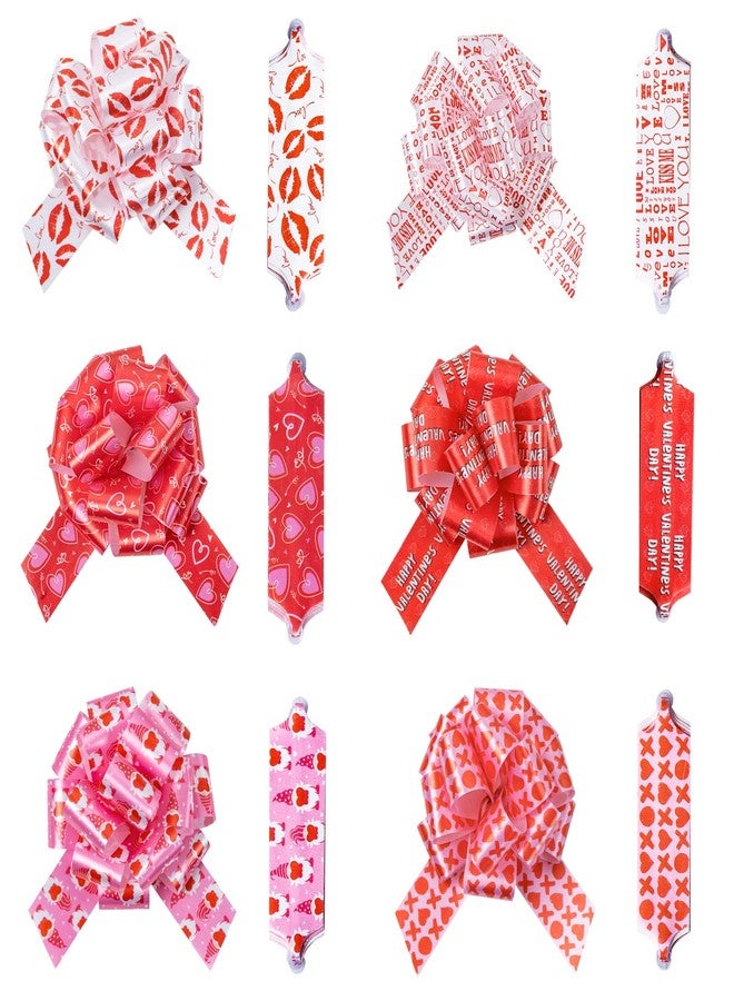 LeZakaa Valentine’s Day Pull Bows with Ribbon, 5 Inch Gift Wrap Bows, Assorted Red Heart Love Designs, Easy Pull Ribbon Bows for Gift Boxes, Bags Party Decor, 12 Count - Image 1